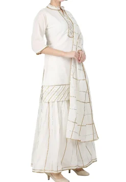 Embroidered Chanderi Cotton Pakistani Suit in Off White