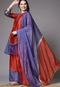 Embroidered Chanderi Cotton Pakistani Suit in Red