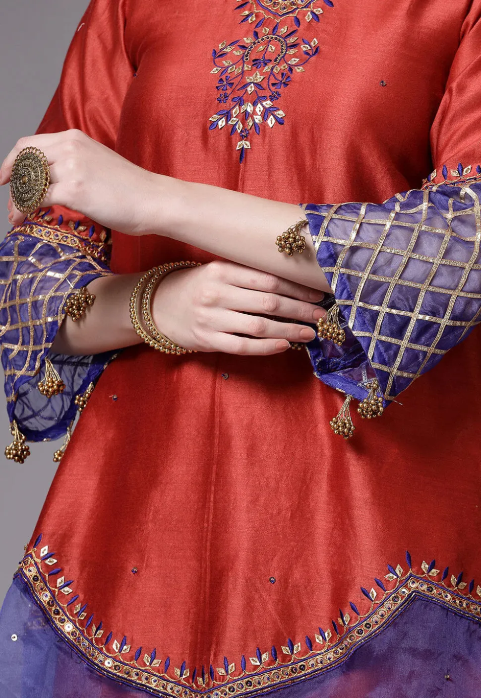 Embroidered Chanderi Cotton Pakistani Suit in Red