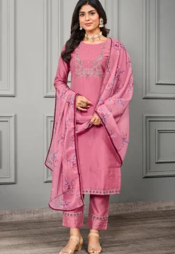 Embroidered Chanderi Cotton Pakistani Suit in Pink