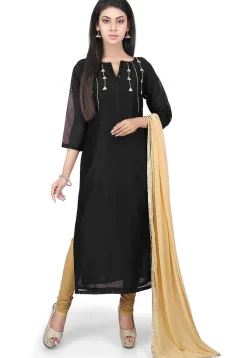 Embroidered Chanderi Cotton Pakistani Suit in Black