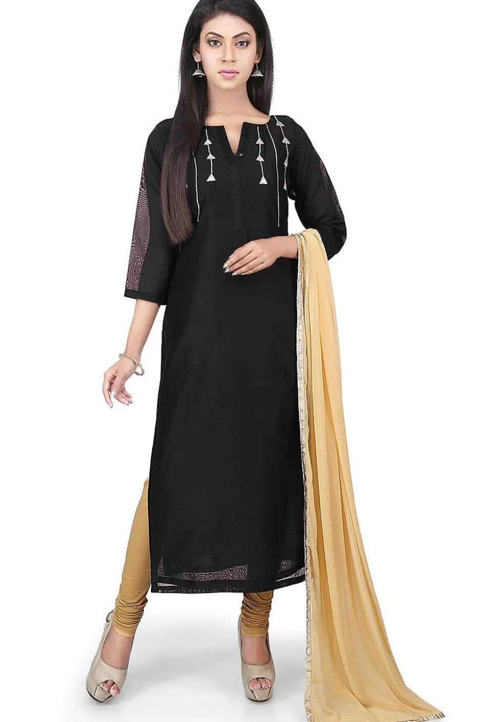 Embroidered Chanderi Cotton Pakistani Suit in Black