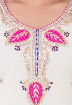 Embroidered Chanderi Cotton Straight Suit in Off White
