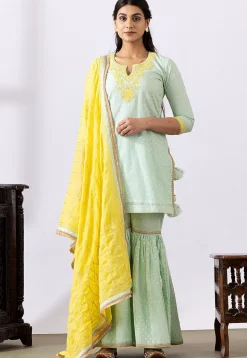 Embroidered Chanderi Cotton Pakistani Suit in Pastel Green