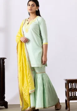 Embroidered Chanderi Cotton Pakistani Suit in Pastel Green