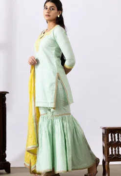 Embroidered Chanderi Cotton Pakistani Suit in Pastel Green