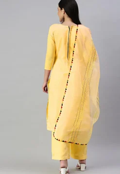 Embroidered Chanderi Cotton Pakistani Suit in Yellow