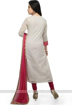 Embroidered Chanderi Cotton Straight Suit in Off White