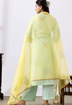 Embroidered Chanderi Cotton Pakistani Suit in Pastel Green