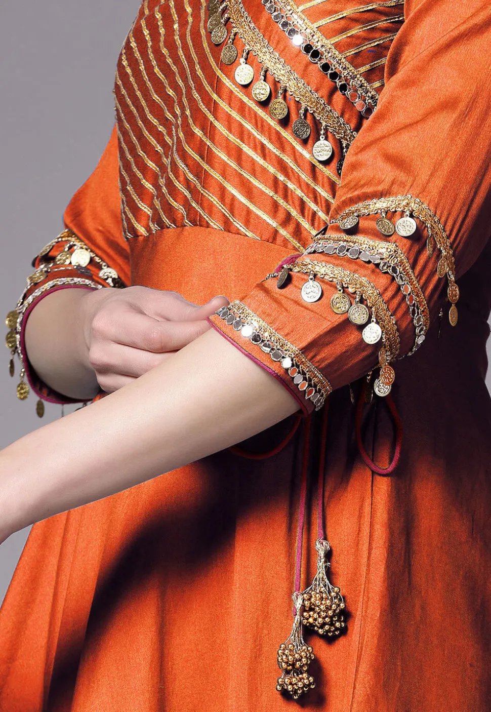Embroidered Chanderi Cotton Aline Suit in Orange