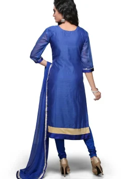 Embroidered Chanderi Cotton Straight Cut Suit In Blue