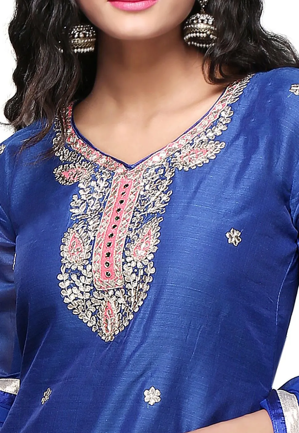 Embroidered Chanderi Cotton Straight Cut Suit In Blue
