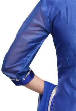 Embroidered Chanderi Cotton Straight Cut Suit In Blue