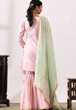 Embroidered Chanderi Cotton Pakistani Suit in Light Pink