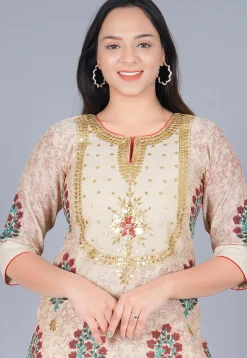 Embroidered Chanderi Cotton Straight Suit in off White