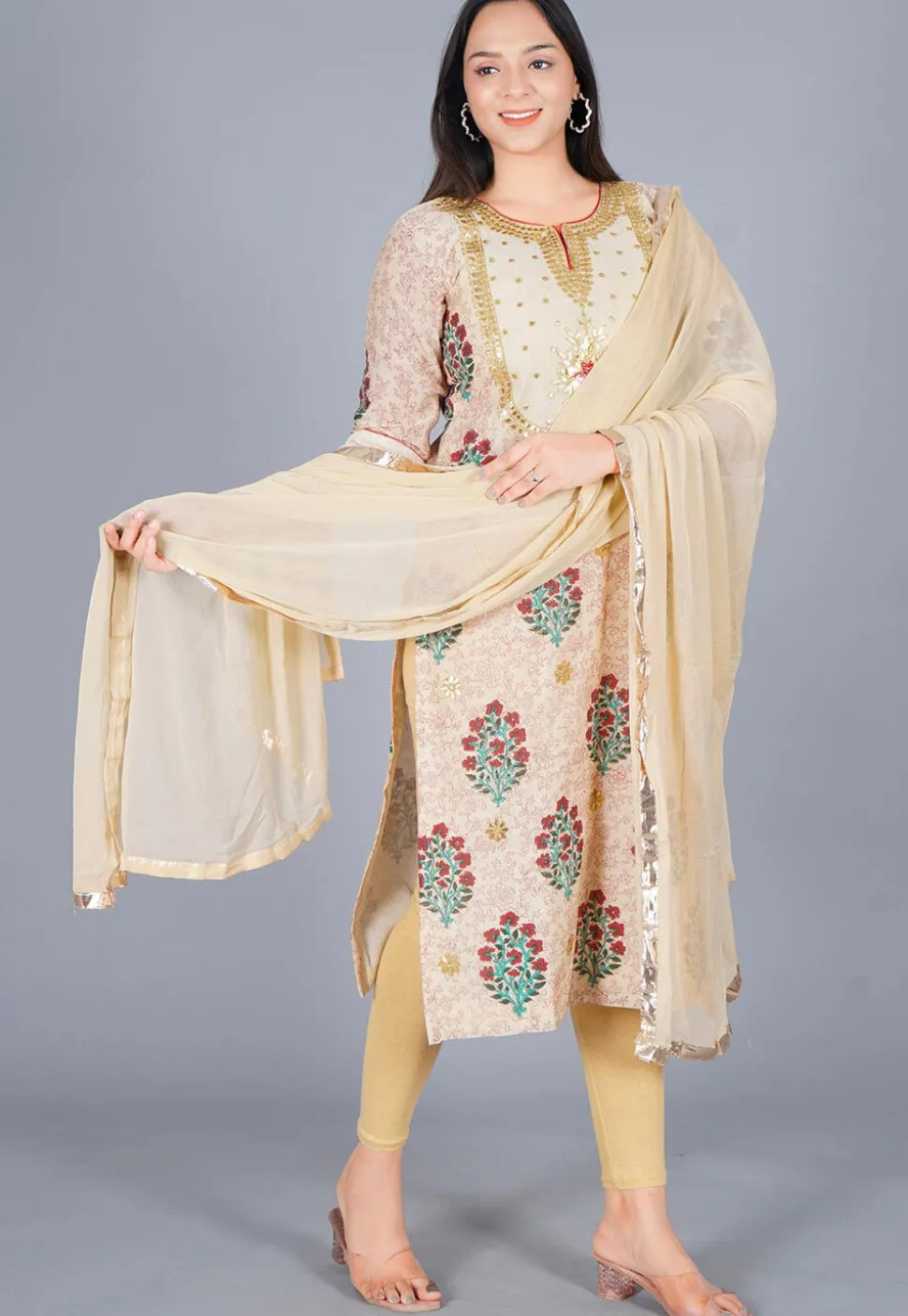 Embroidered Chanderi Cotton Straight Suit in off White