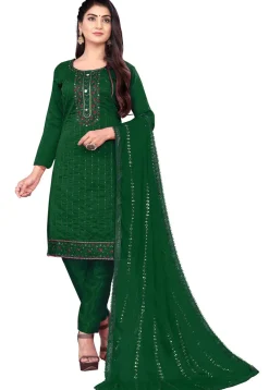 Embroidered Chanderi Cotton Pakistani Suit in Green
