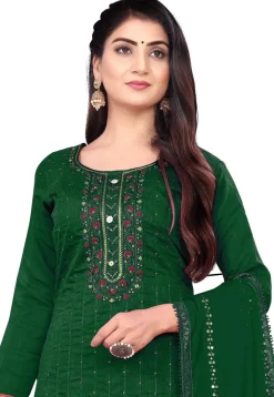 Embroidered Chanderi Cotton Pakistani Suit in Green