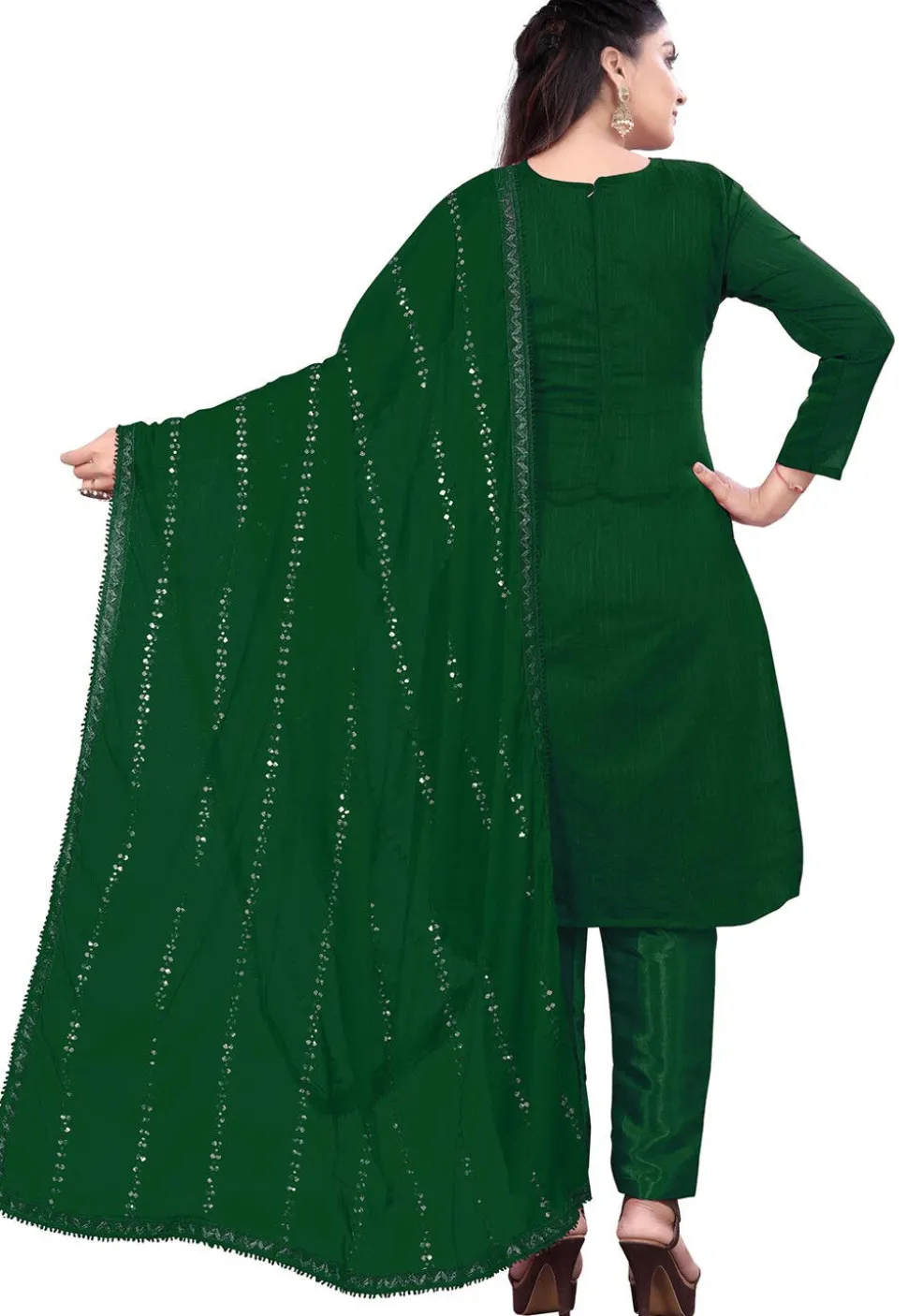 Embroidered Chanderi Cotton Pakistani Suit in Green