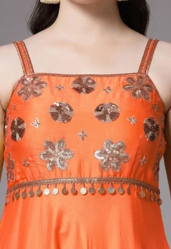 Embroidered Chanderi Cotton Anarkali Suit in Orange