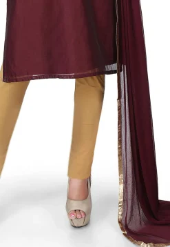 Embroidered Chanderi Cotton Straight Suit in Brown