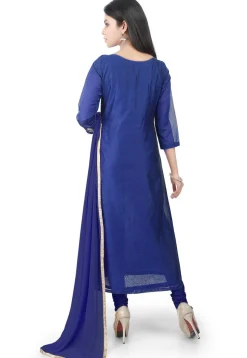 Embroidered Chanderi Cotton Pakistani Suit in Royal Blue