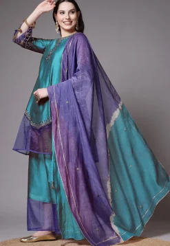 Embroidered Chanderi Cotton and Organza Pakistani Suit in Sky Blue