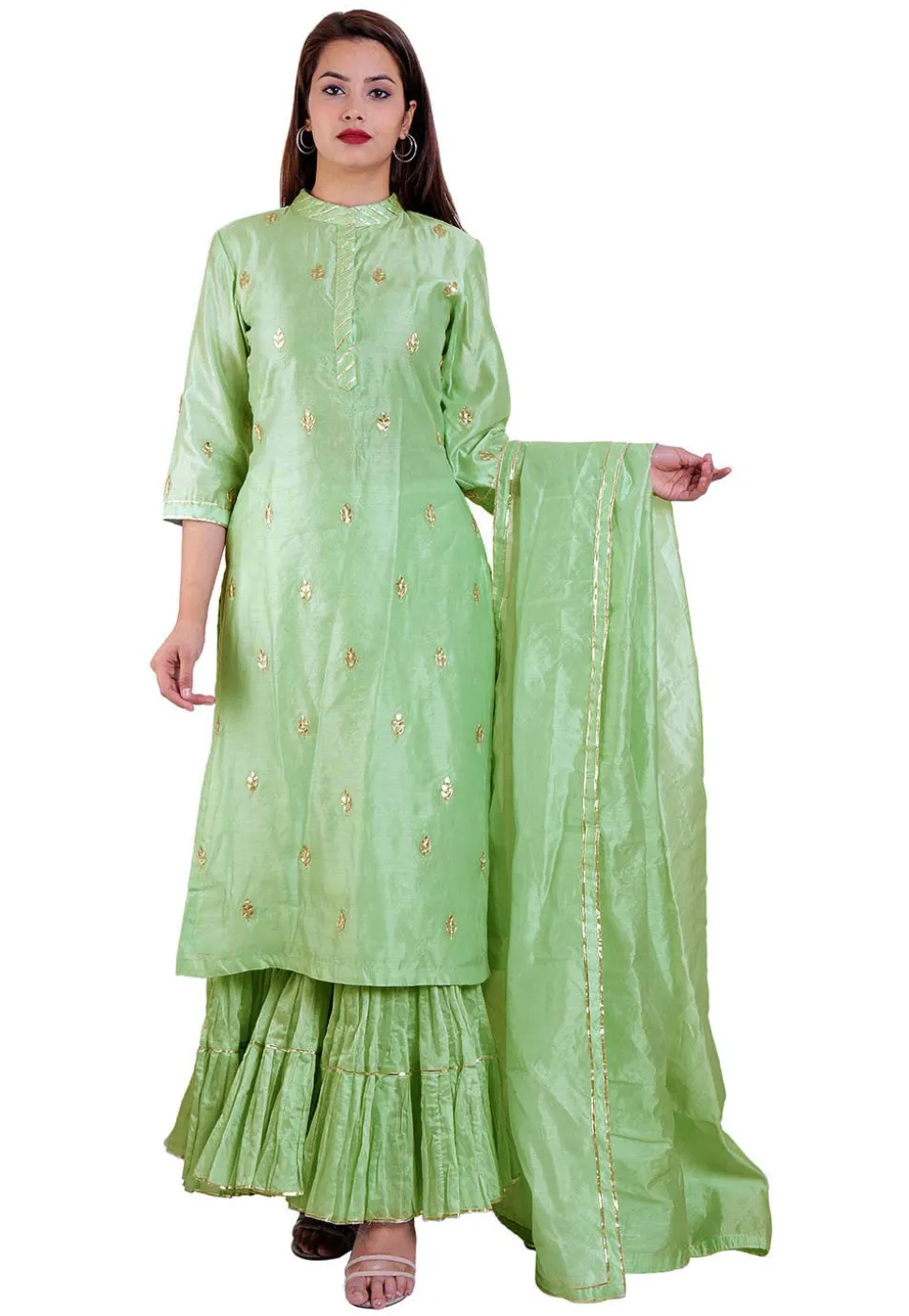 Embroidered Chanderi Pakistani Suit in Sea Green