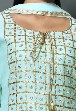 Embroidered Chanderi Silk Straight Cut Suit in Light Blue