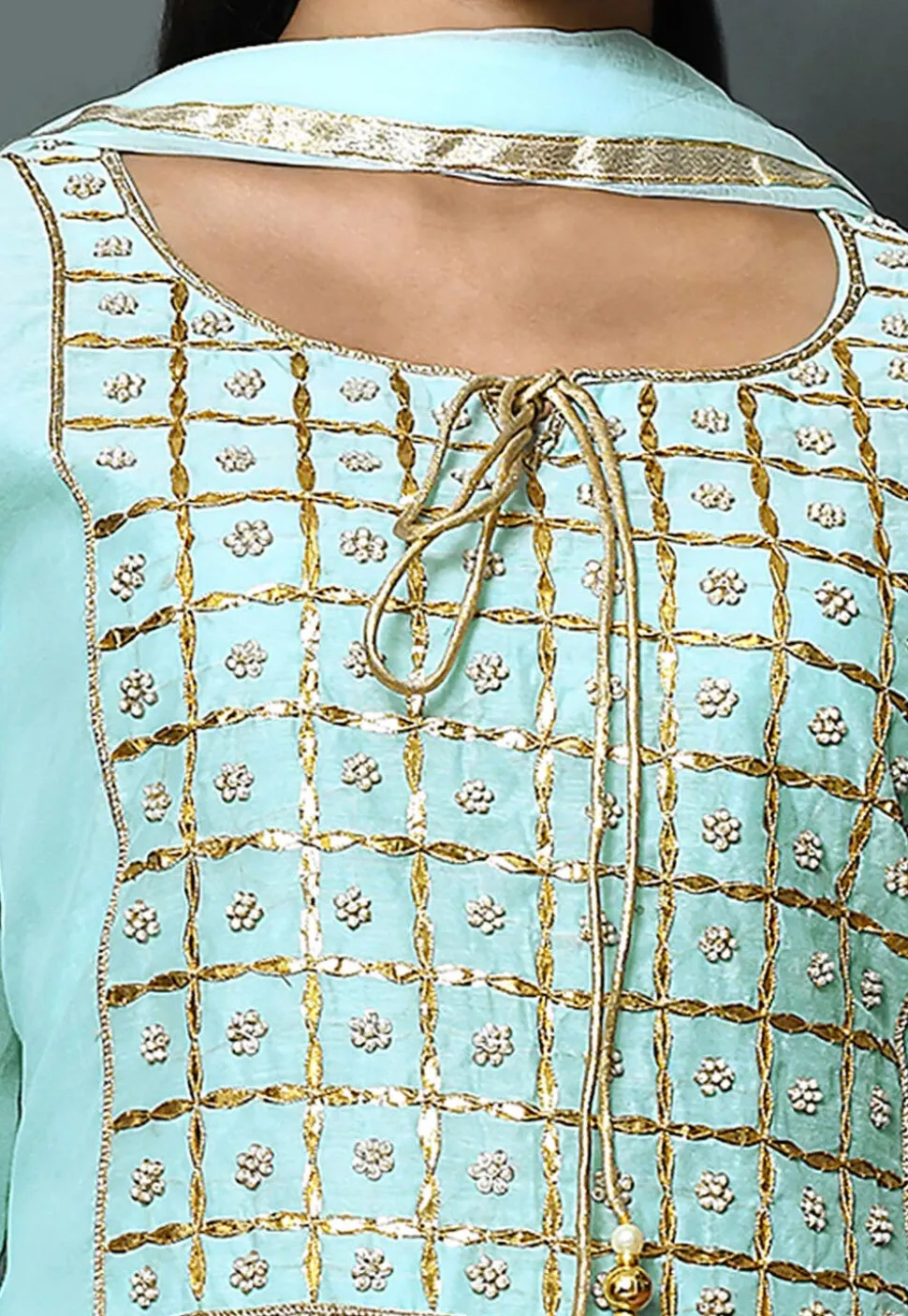 Embroidered Chanderi Silk Straight Cut Suit in Light Blue