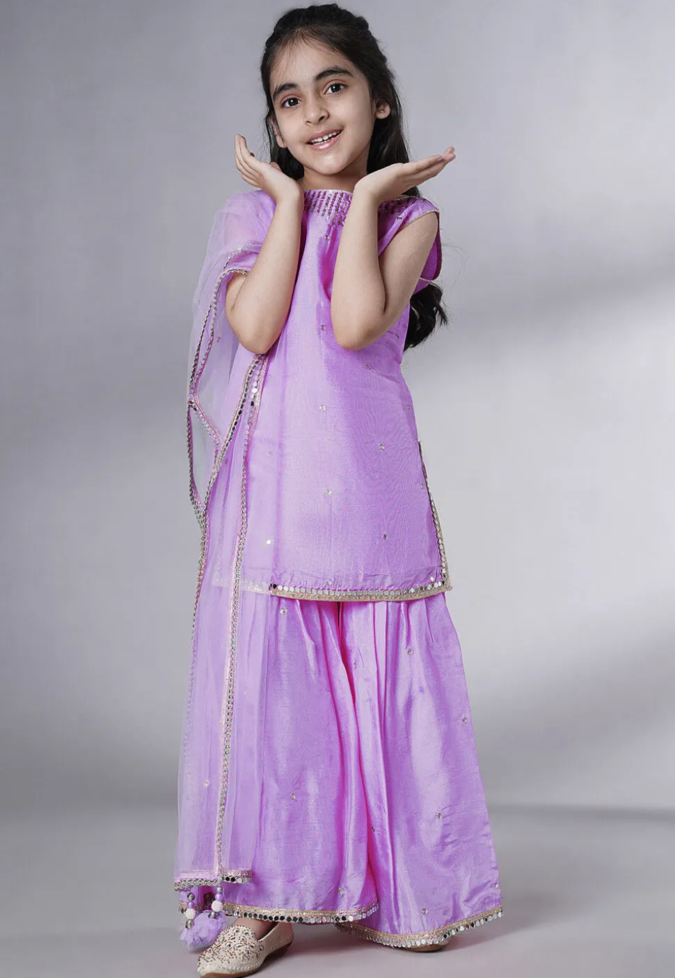 Embroidered Chanderi Silk Pakistani Suit in Light Purple