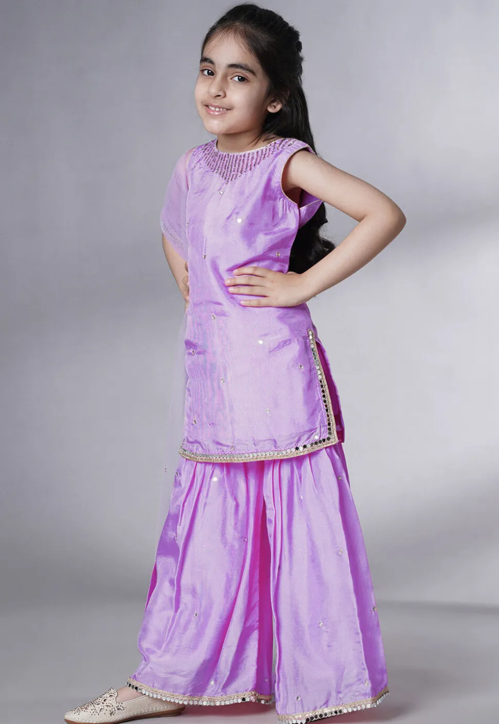 Embroidered Chanderi Silk Pakistani Suit in Light Purple