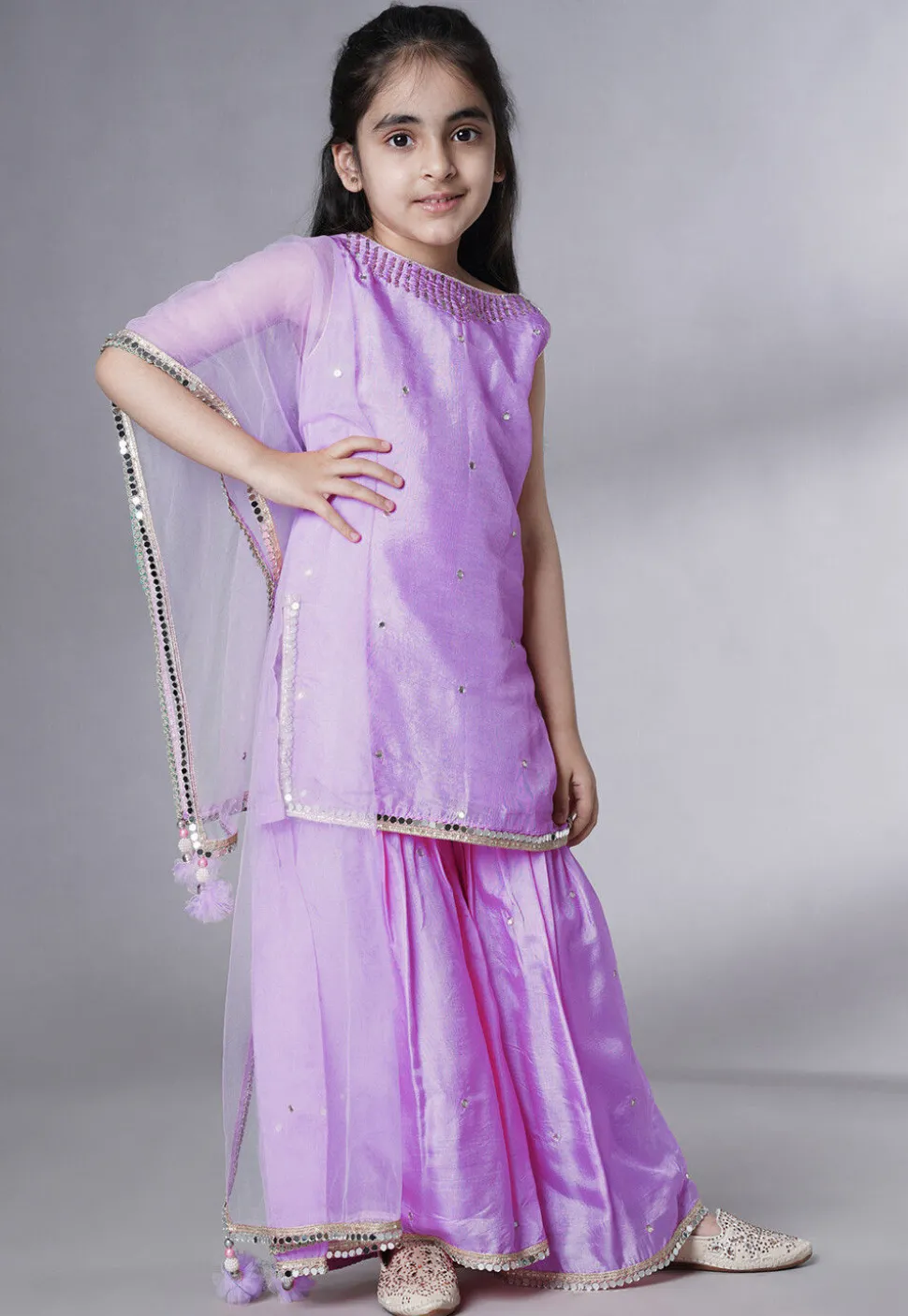 Embroidered Chanderi Silk Pakistani Suit in Light Purple