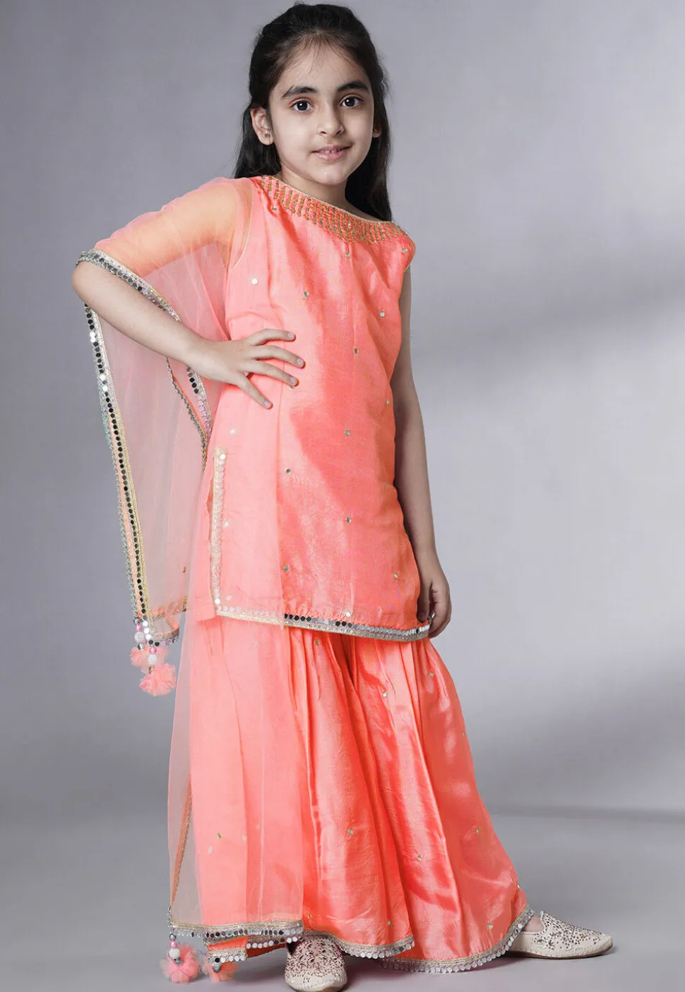 Embroidered Chanderi Silk Pakistani Suit in Peach