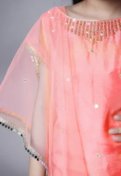 Embroidered Chanderi Silk Pakistani Suit in Peach
