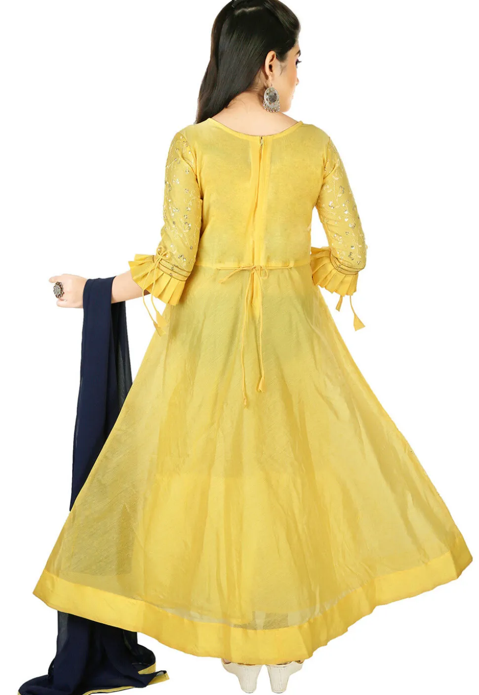 Embroidered Chanderi Silk Gown in Yellow