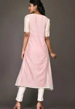 Embroidered Chanderi Silk A Line Kurta in Off White