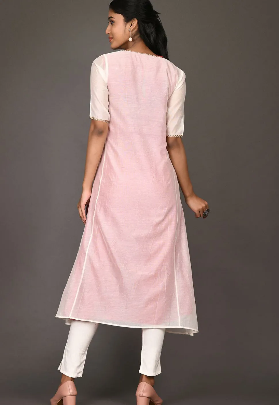 Embroidered Chanderi Silk A Line Kurta in Off White