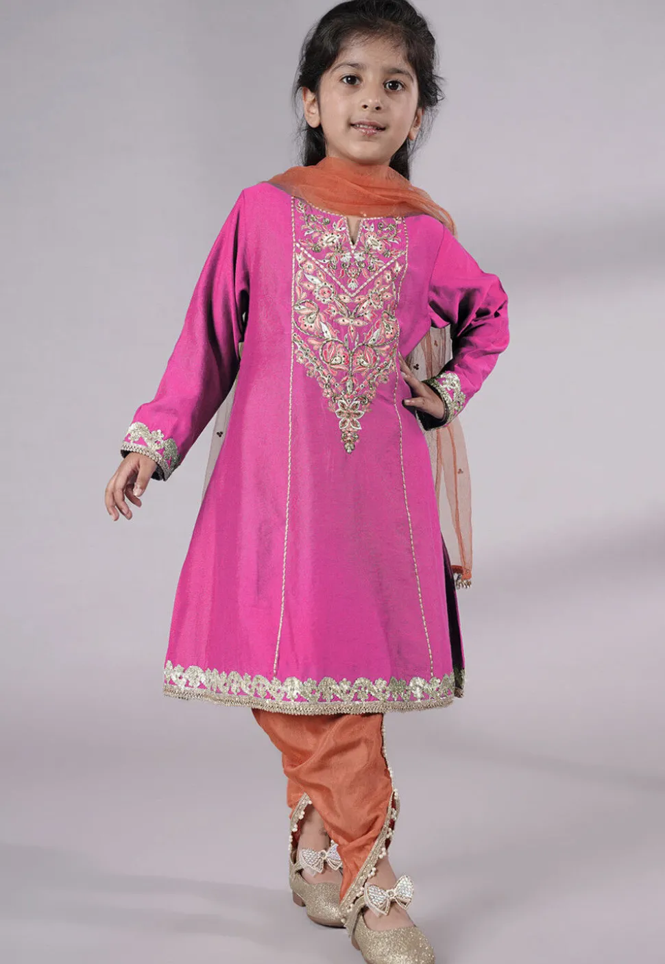 Embroidered Chanderi Silk Punjabi Suit in Pink