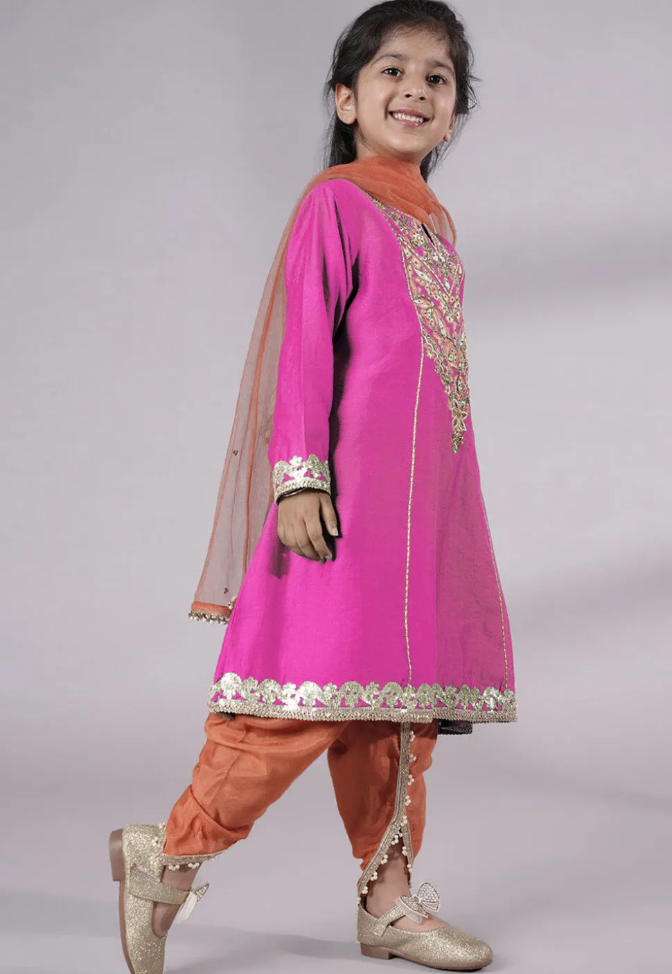Embroidered Chanderi Silk Punjabi Suit in Pink