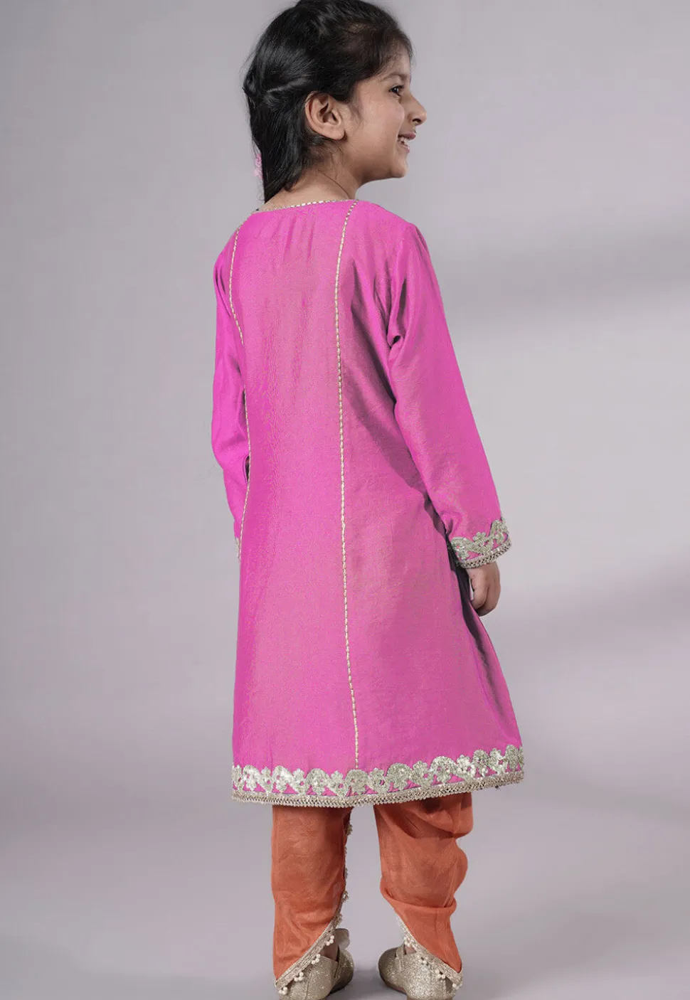 Embroidered Chanderi Silk Punjabi Suit in Pink
