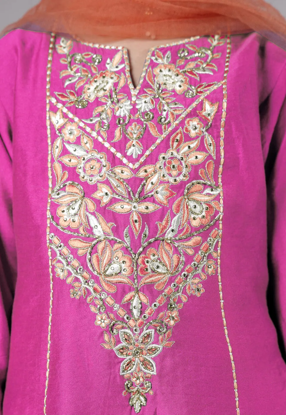 Embroidered Chanderi Silk Punjabi Suit in Pink