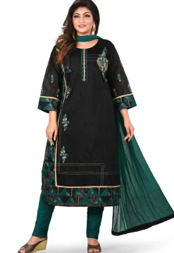 Embroidered Chanderi Silk Pakistani Suit in Black