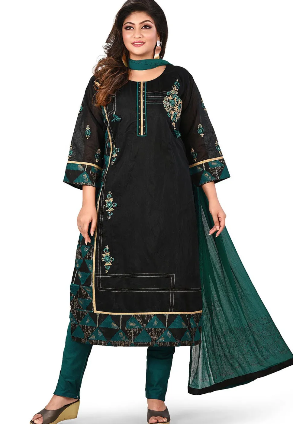 Embroidered Chanderi Silk Pakistani Suit in Black