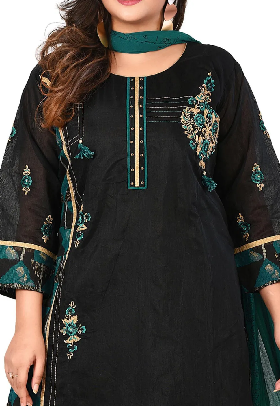 Embroidered Chanderi Silk Pakistani Suit in Black