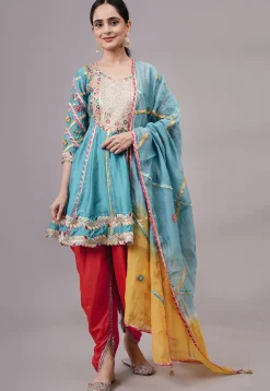 Embroidered Chanderi Silk Anarkali Suit in Blue