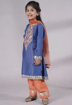 Embroidered Chanderi Silk Punjabi Suit in Blue