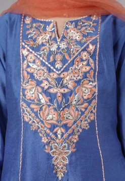 Embroidered Chanderi Silk Punjabi Suit in Blue