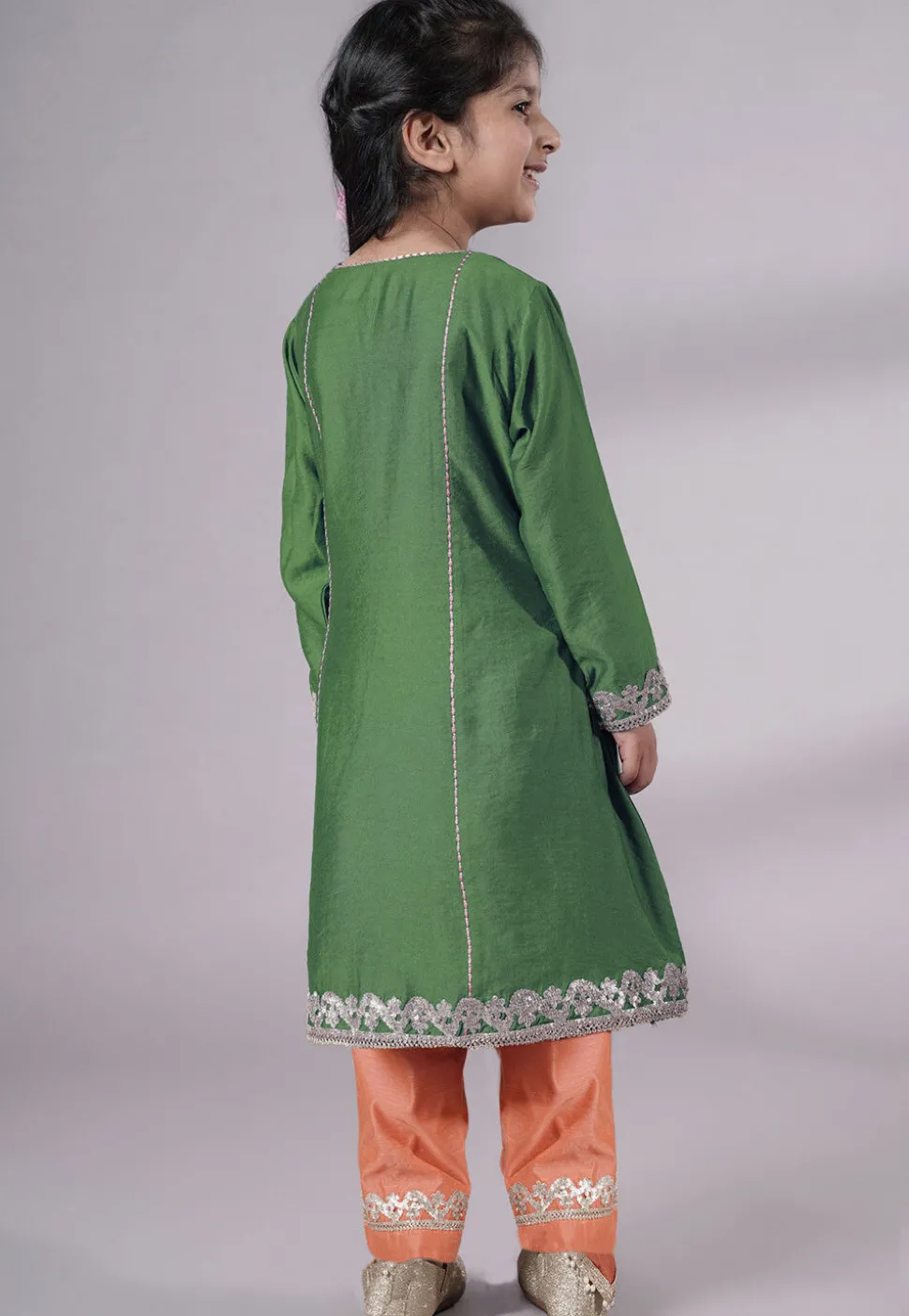 Embroidered Chanderi Silk Punjabi Suit in Green
