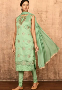 Embroidered Chanderi Silk Straight Suit in Pastel Green